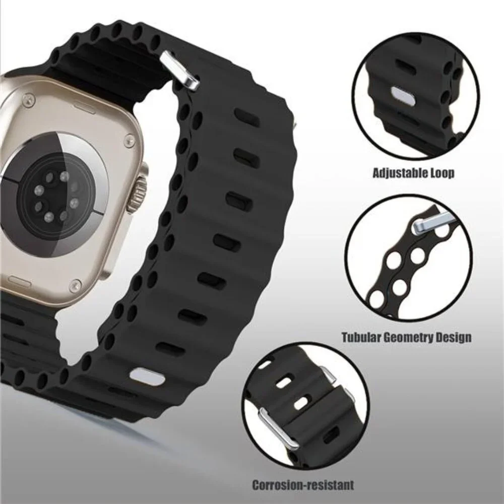 Sport Soft Silicone Compatible with Apple Watch Ocean Band Wristband Ultra 9 8 7